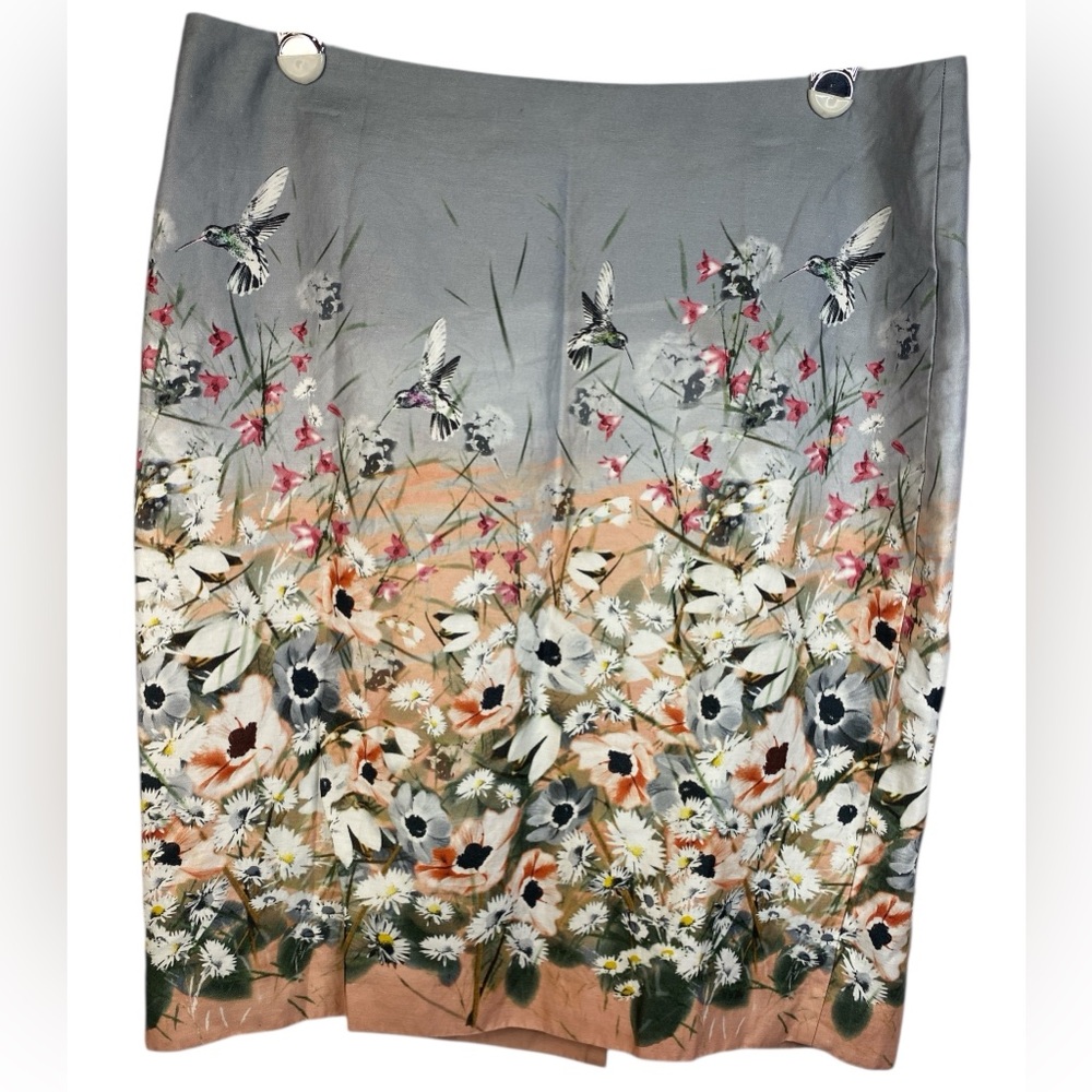 Talbots Floral Gray and Cream Lined Pencil Skirt Women’s Size 14
